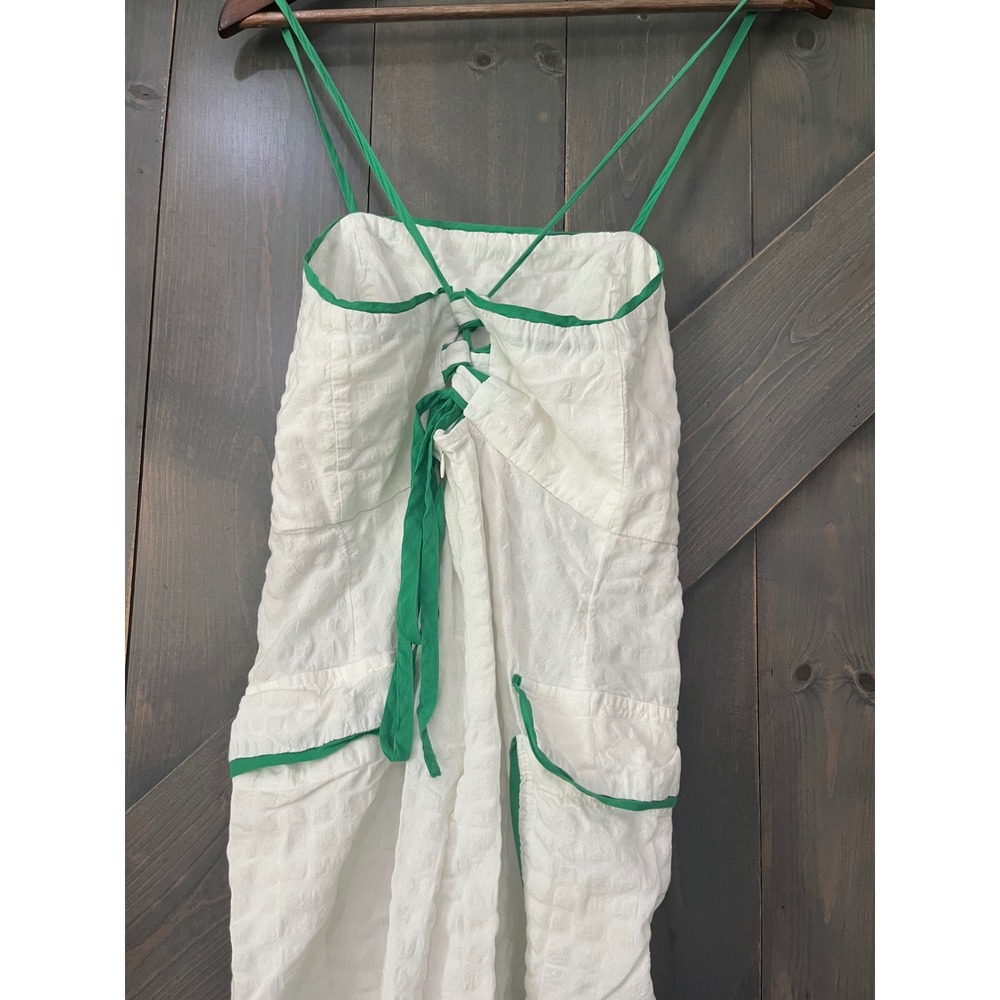 Anthropologie Celandine White Green Textured Midi Dress Lace Up Back Small - Picture 6 of 9